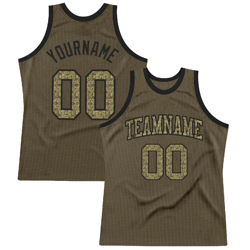 Basketball Jersey With Sleeveless Design-Custom Olive Camo-Black Authentic Throwback Salute To Service Basketball Jersey