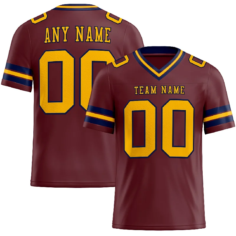 Football Jersey For Women-Custom Burgundy Gold-Navy Mesh Authentic Football Jersey