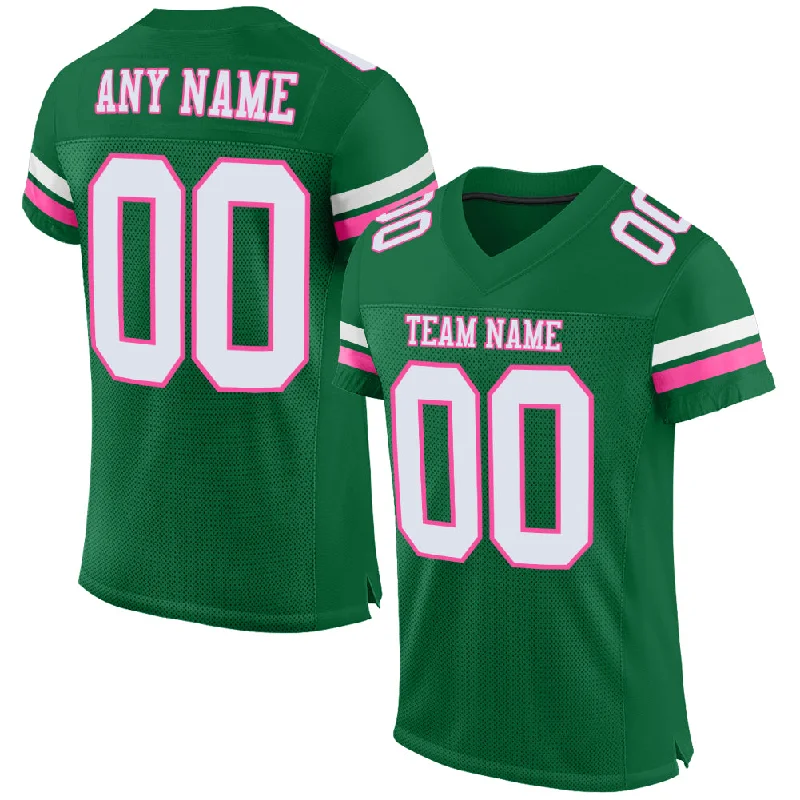 Football Jersey For Defensive Linemen-Custom Kelly Green White-Pink Mesh Authentic Football Jersey