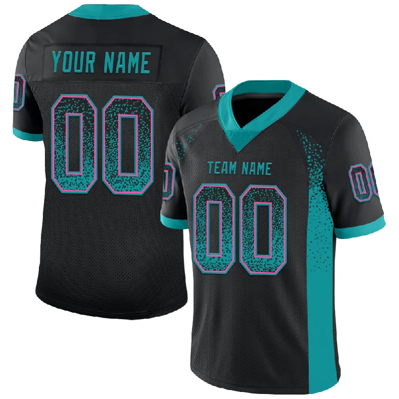 Football Jersey With 360-Degree Stretch-Custom Black Teal-Pink Mesh Drift Fashion Football Jersey