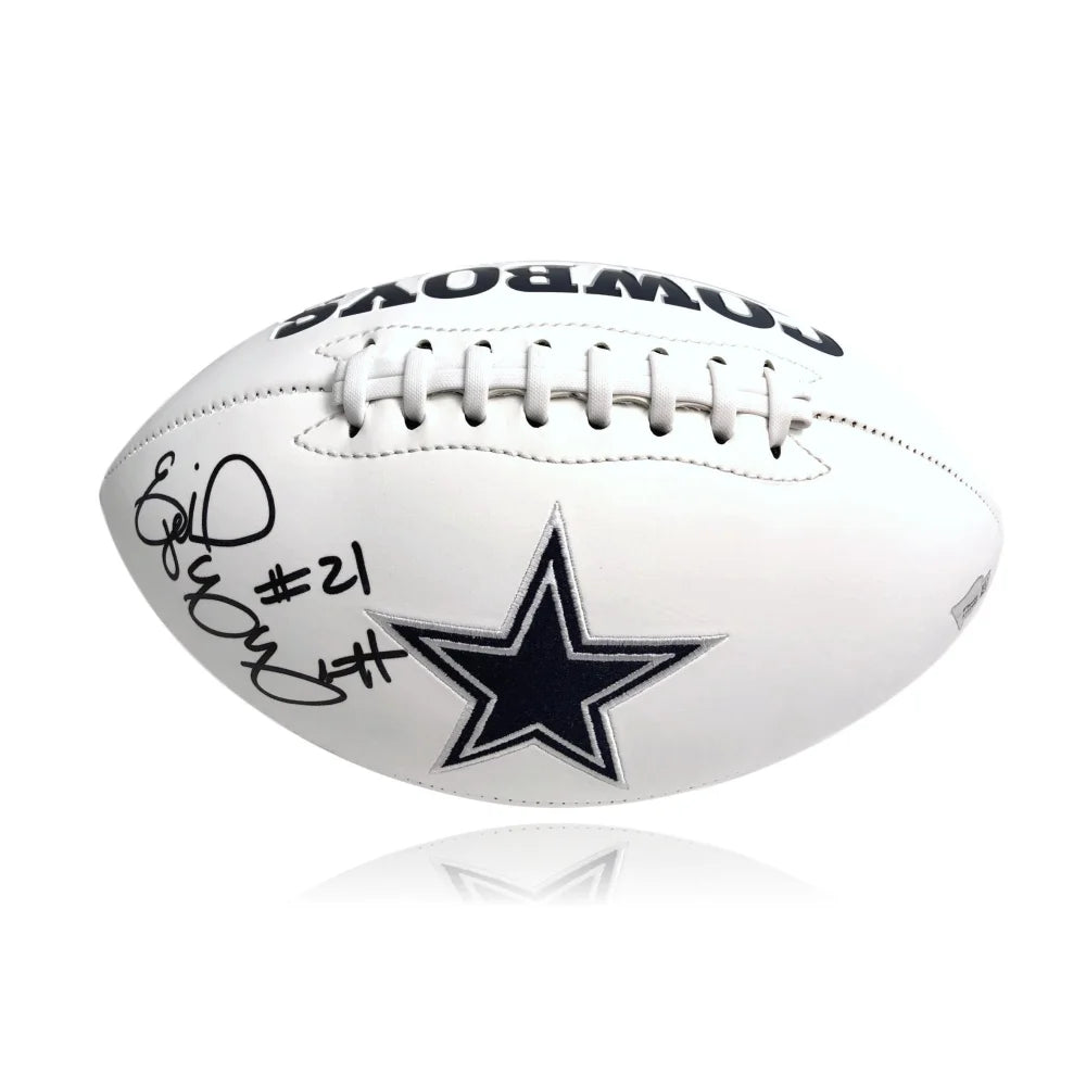 Rugby Drop Goal-Ezekiel Elliott Signed Dallas Cowboys White Logo Stat Football COA Autograph