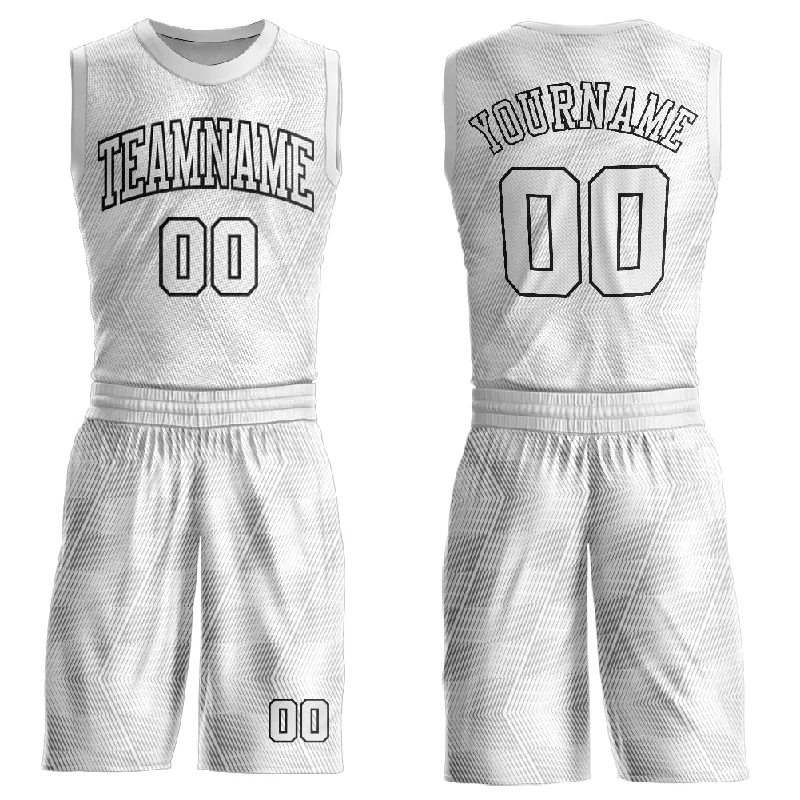 Basketball Jersey With Silicone Patch-Custom Gray White-Black Round Neck Sublimation Basketball Suit Jersey