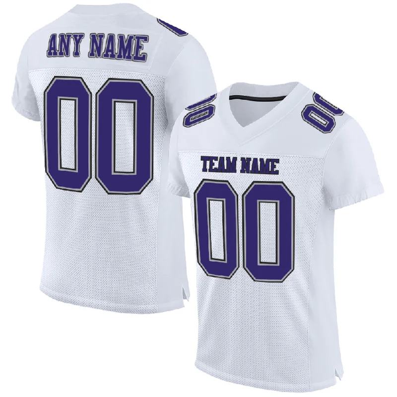 Football Jersey With Puffy Print-Custom White Purple Gray-Black Mesh Authentic Football Jersey