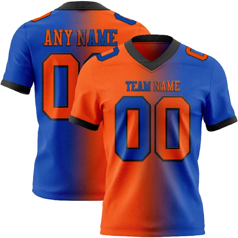 Football Jersey With Sustainable Fabric-Custom Thunder Blue Orange-Black Mesh Authentic Gradient Fashion Football Jersey