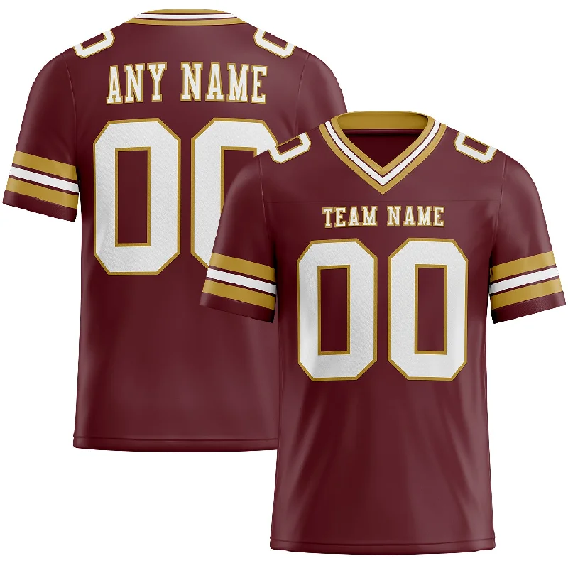 Football Jersey With Screen-Printed Graphics-Custom Burgundy White-Old Gold Mesh Authentic Football Jersey