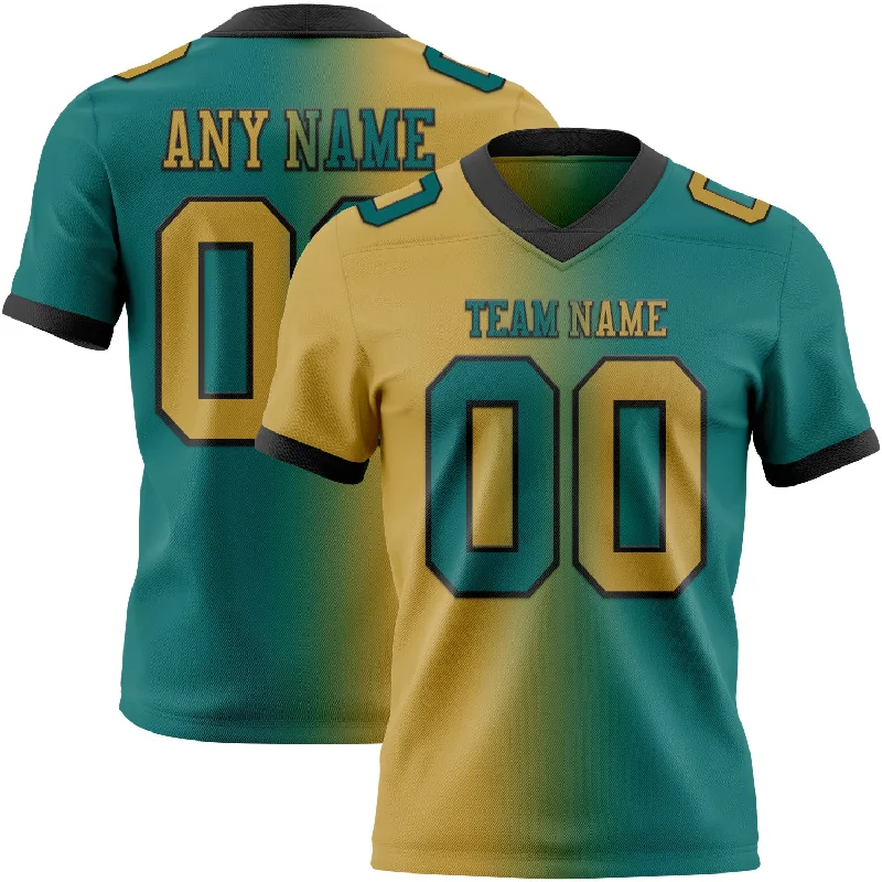 Football Jersey With Satin Finish-Custom Teal Old Gold-Black Mesh Authentic Gradient Fashion Football Jersey