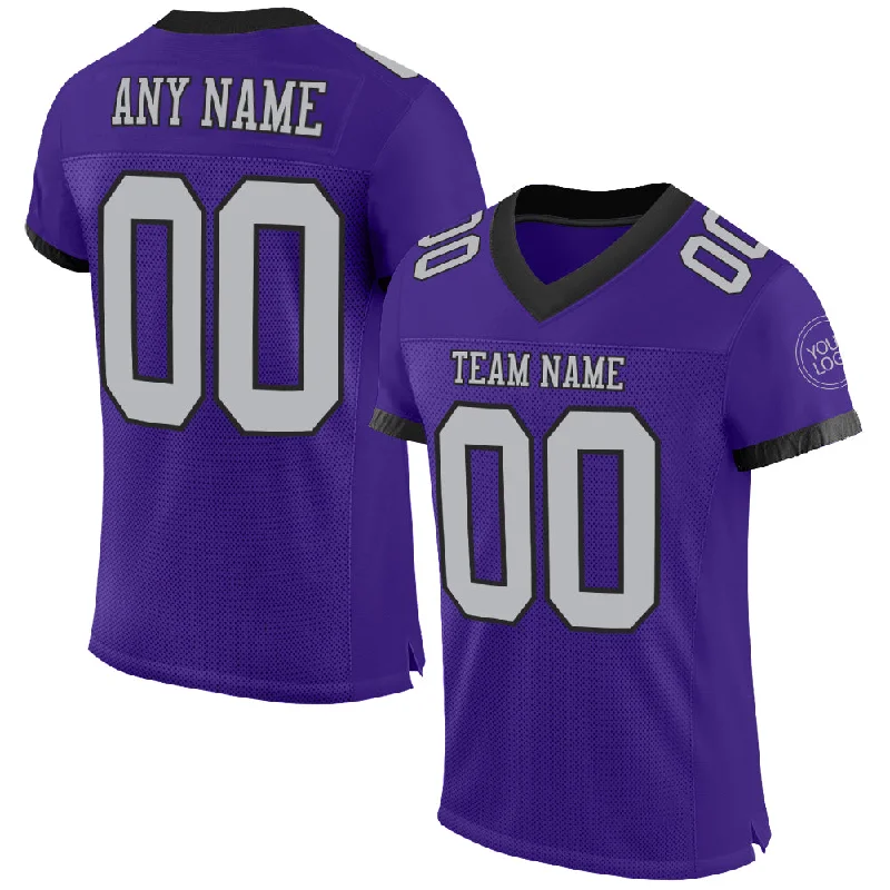 Football Jersey With Embroidery-Custom Purple Gray-Black Mesh Authentic Football Jersey