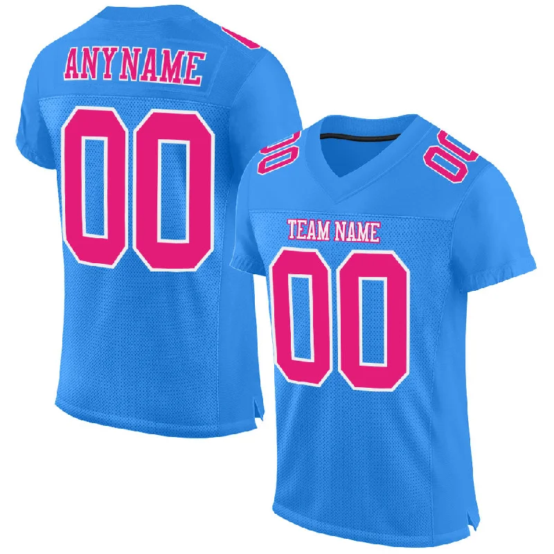 Football Jersey With Smart Fabric Technology-Custom Powder Blue Hot Pink-White Mesh Authentic Football Jersey