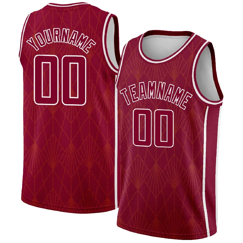 Basketball Jersey With Custom Number-Custom Maroon White Geometric Shapes And Side Stripes Authentic City Edition Basketball Jersey