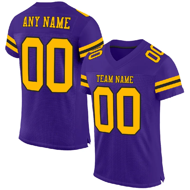 Football Jersey With Premium Stitching-Custom Purple Gold-Black Mesh Authentic Football Jersey