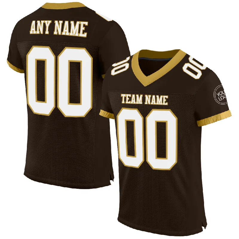 Football Jersey For Youth-Custom Brown White-Old Gold Mesh Authentic Football Jersey