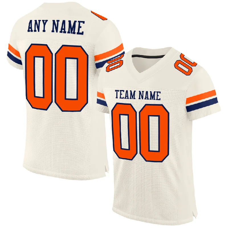 Football Jersey With Recycled Polyester-Custom Cream Orange-Navy Mesh Authentic Football Jersey