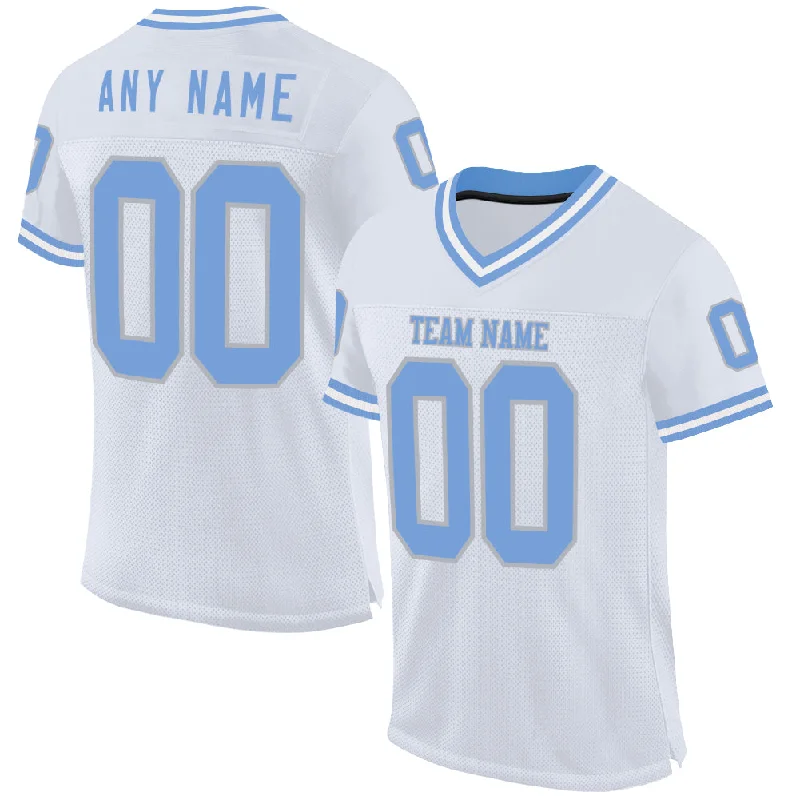 Football Jersey With Urban Fashion Appeal-Custom White Light Blue-Gray Mesh Authentic Throwback Football Jersey