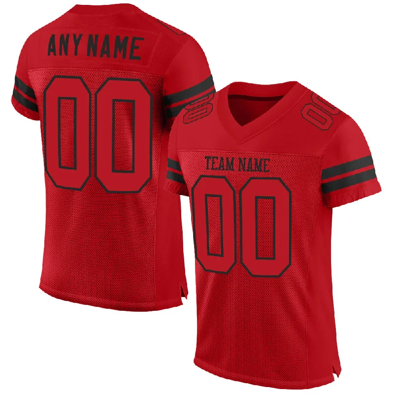 Football Jersey With Movie-Inspired Theme-Custom Red Red-Black Mesh Authentic Football Jersey