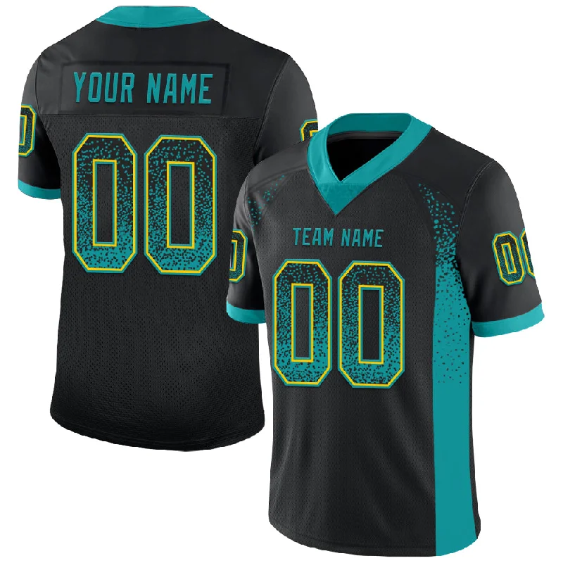 Football Jersey With Snap Button Closure-Custom Black Teal-Yellow Mesh Drift Fashion Football Jersey