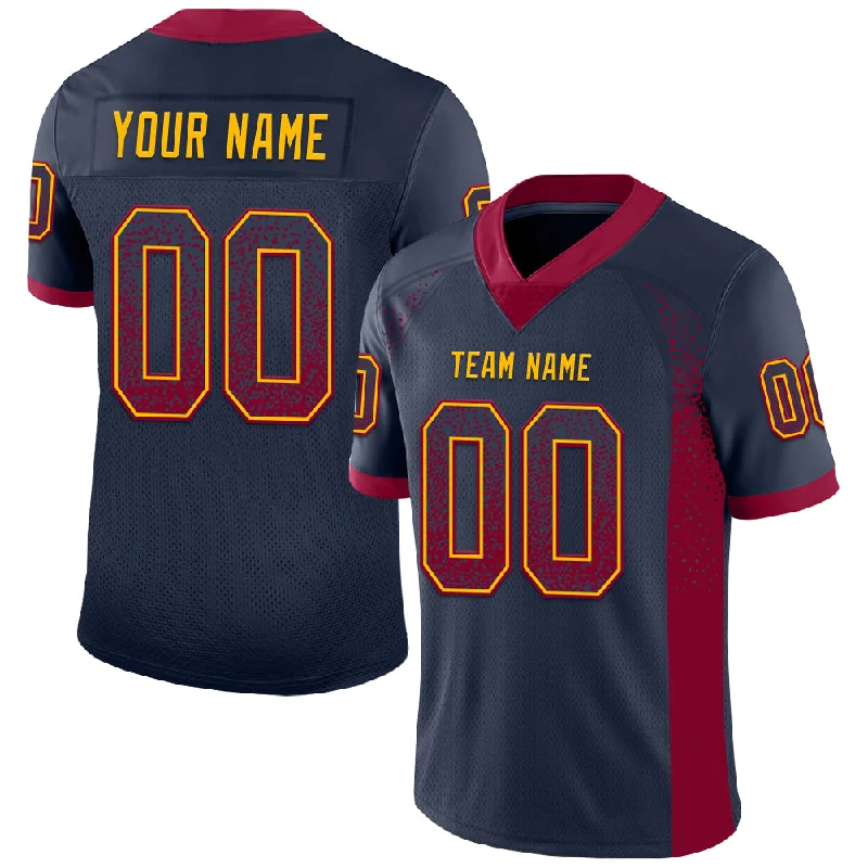 Football Jersey With Custom Artwork-Custom Navy Maroon-Gold Mesh Drift Fashion Football Jersey