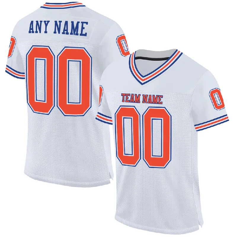 Football Jersey With Team Logo-Custom White Orange-Royal Mesh Authentic Throwback Football Jersey