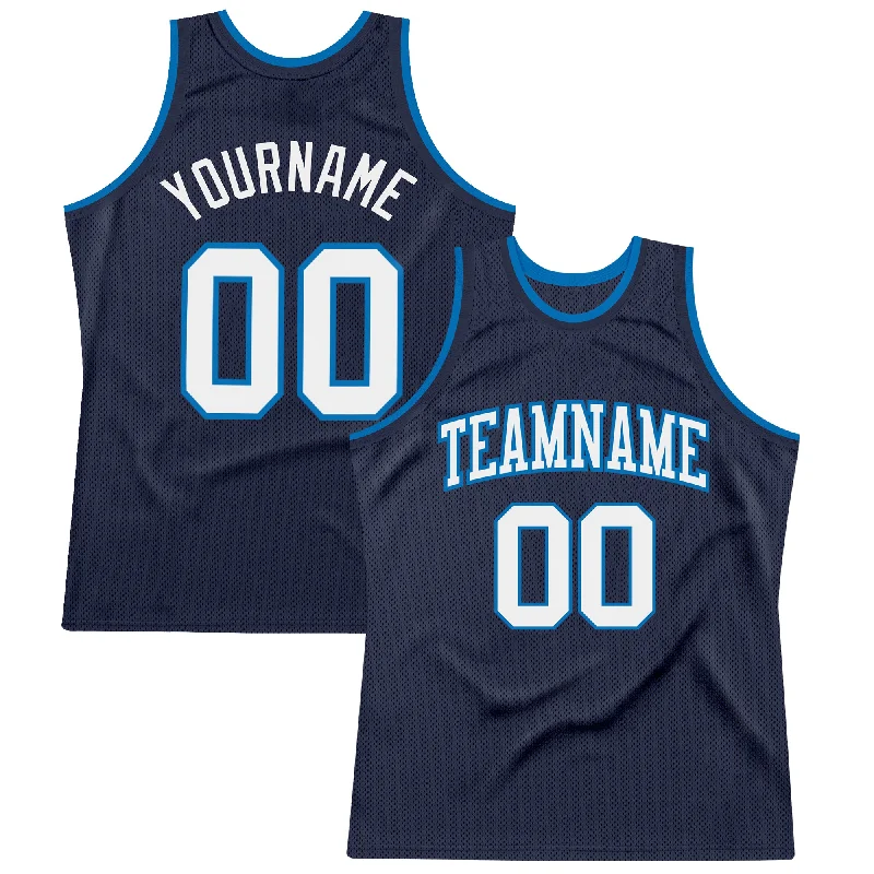 Basketball Jersey With Floral Patterns-Custom Navy White-Blue Authentic Throwback Basketball Jersey