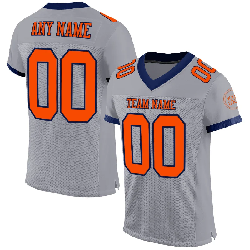 Football Jersey With Sublimated Print-Custom Gray Orange-Navy Mesh Authentic Football Jersey