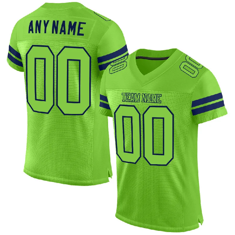 Football Jersey With Moisture-Wicking Tech-Custom Neon Green Neon Green-Navy Mesh Authentic Football Jersey