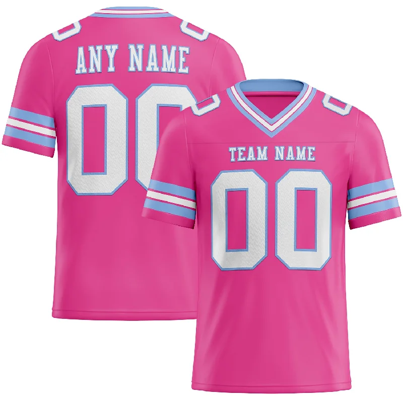 Football Jersey With Comic Book Graphics-Custom Pink White-Light Blue Mesh Authentic Football Jersey