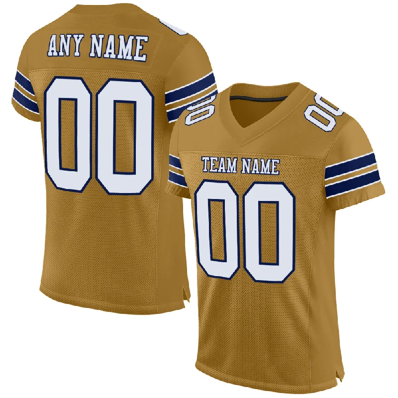 Football Jersey With Water Resistance-Custom Old Gold White-Navy Mesh Authentic Football Jersey