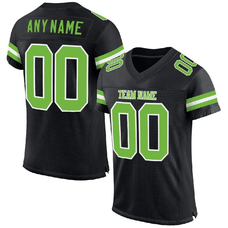 Football Jersey With Classic Football Script-Custom Black Neon Green-White Mesh Authentic Football Jersey