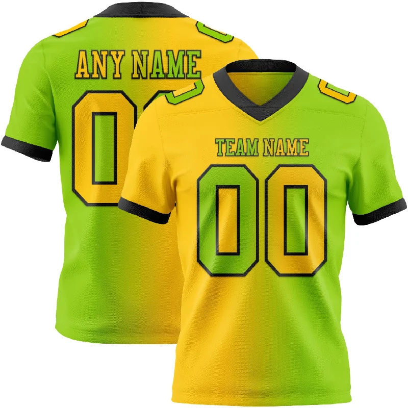 Football Jersey With Screen-Printed Graphics-Custom Neon Green Yellow-Black Mesh Authentic Gradient Fashion Football Jersey