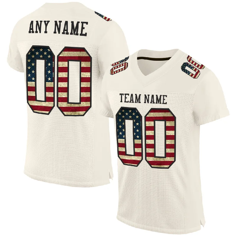 Football Jersey With High-Tech Material-Custom Cream Vintage USA Flag-Black Mesh Authentic Football Jersey