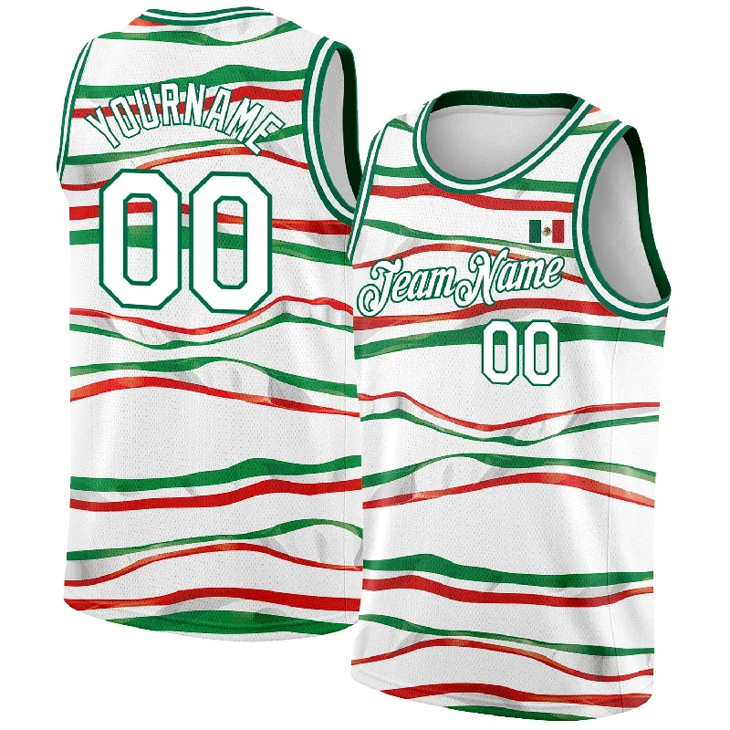 Basketball Jersey With Streetwear Influence-Custom White Kelly Green-Red 3D Mexican Flag Authentic Basketball Jersey