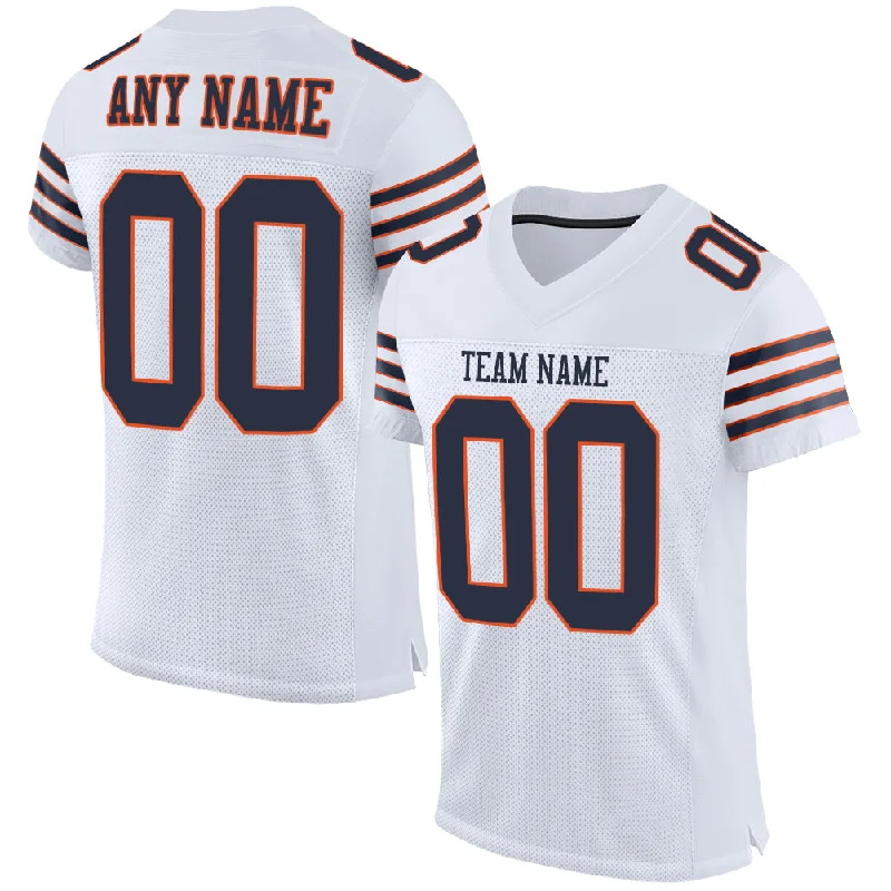 Football Jersey For Training-Custom White Navy-Orange Mesh Authentic Football Jersey