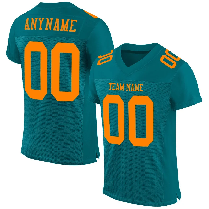 Football Jersey With Round Neck-Custom Teal Bay Orange Mesh Authentic Football Jersey