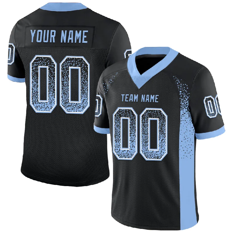 Football Jersey For Winter Training-Custom Black Light Blue-White Mesh Drift Fashion Football Jersey