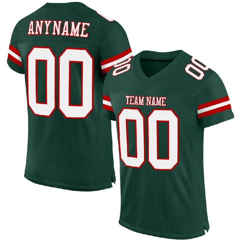 Football Jersey With Sweat Absorption Tech-Custom Green White-Red Mesh Authentic Football Jersey