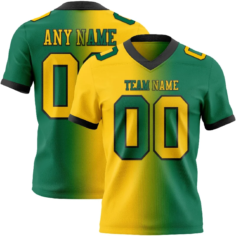 Football Jersey With Floral Patterns-Custom Kelly Green Yellow-Black Mesh Authentic Gradient Fashion Football Jersey