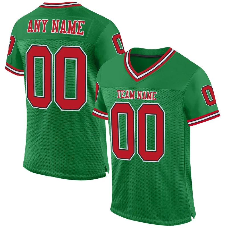 Football Jersey With No-Chafe Seams-Custom Grass Green Red-Black Mesh Authentic Throwback Football Jersey