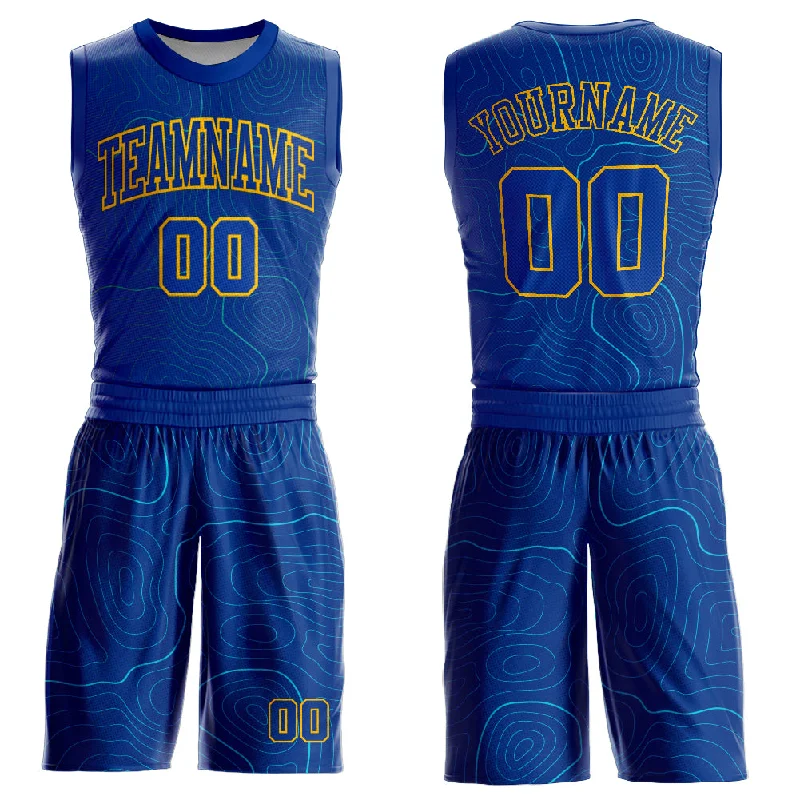 Basketball Jersey With Tie-Dye Design-Custom Royal Gold Round Neck Sublimation Basketball Suit Jersey