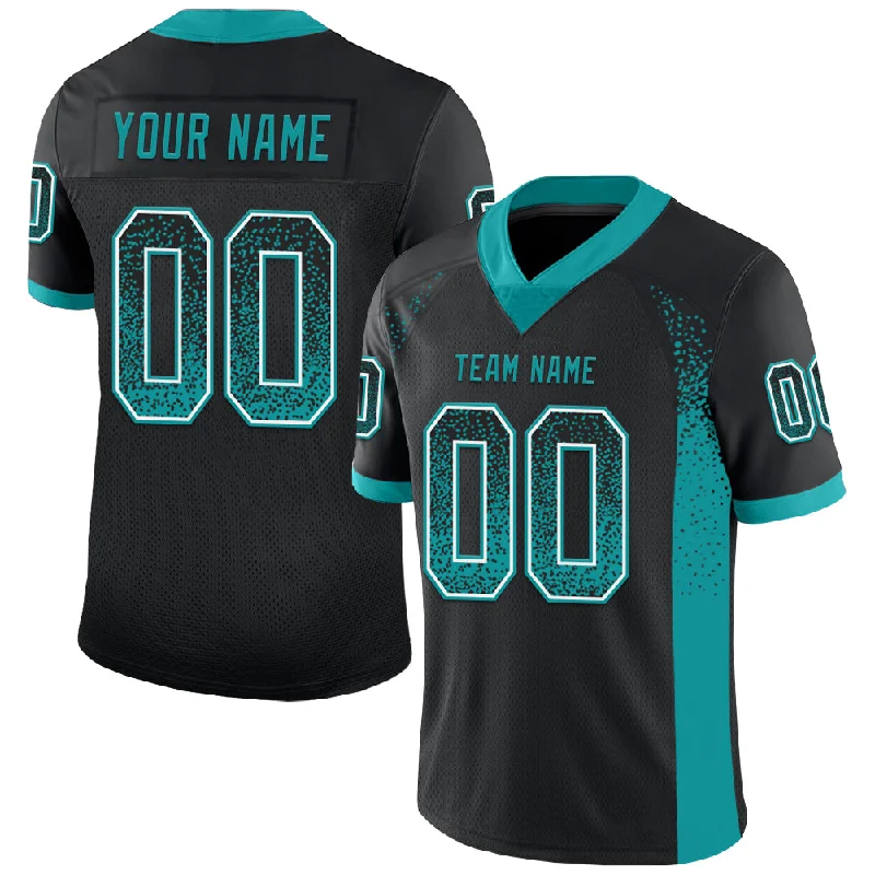 Football Jersey With Lightweight Padding-Custom Black Teal-White Mesh Drift Fashion Football Jersey