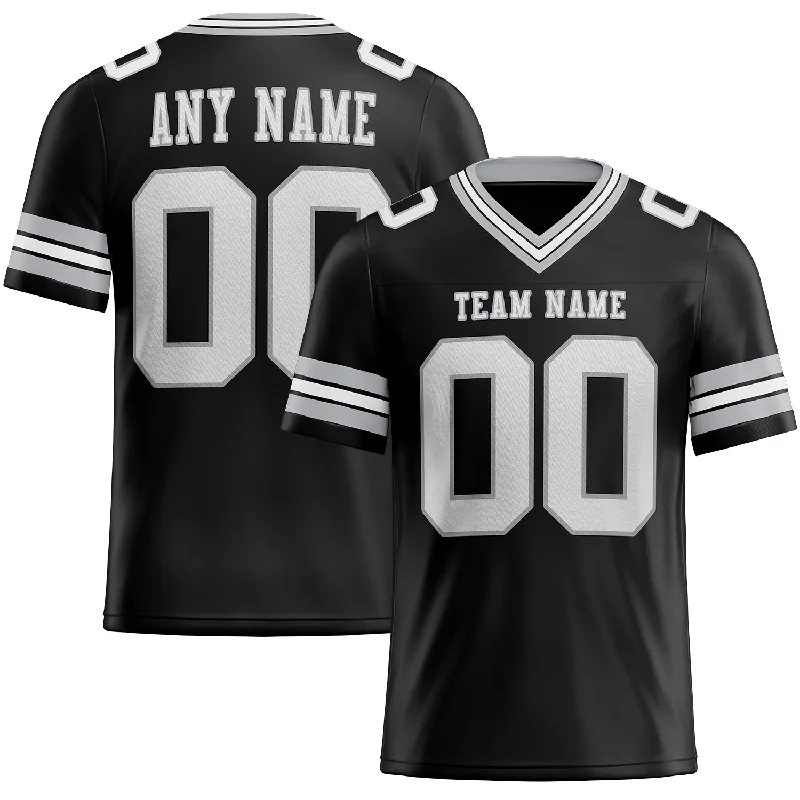 Football Jersey With Motivational Messages-Custom Black White-Gray Mesh Authentic Football Jersey