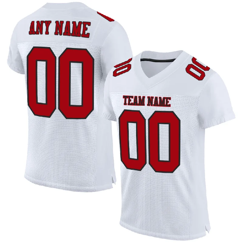 Football Jersey With High-End Materials-Custom White Red-Black Mesh Authentic Football Jersey