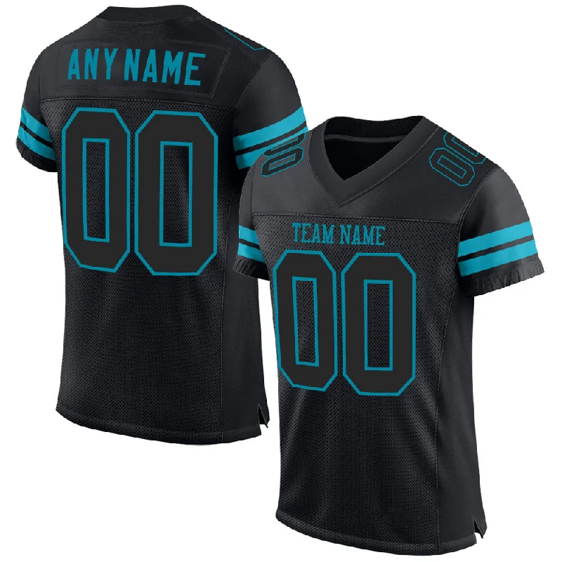 Football Jersey With Sportswear Aesthetic-Custom Black Black-Teal Mesh Authentic Football Jersey