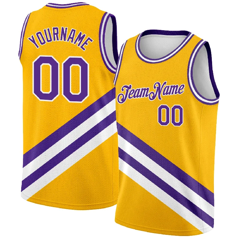 Basketball Jersey With Screen-Printed Graphics-Custom Gold Purple-White Modern Authentic City Edition Basketball Jersey