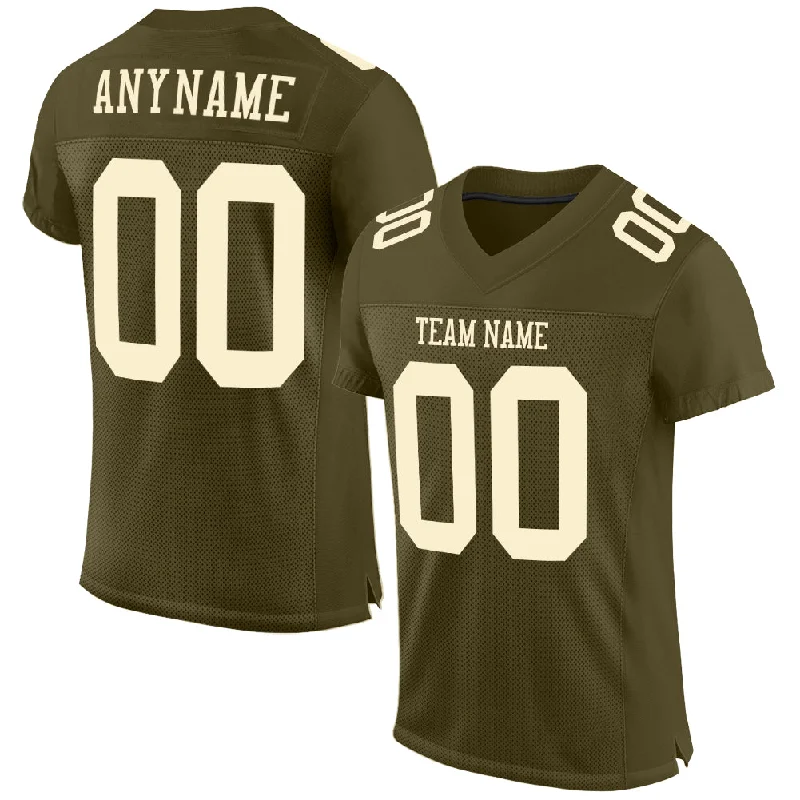 Football Jersey With Lightweight Padding-Custom Olive Cream Mesh Authentic Salute To Service Football Jersey