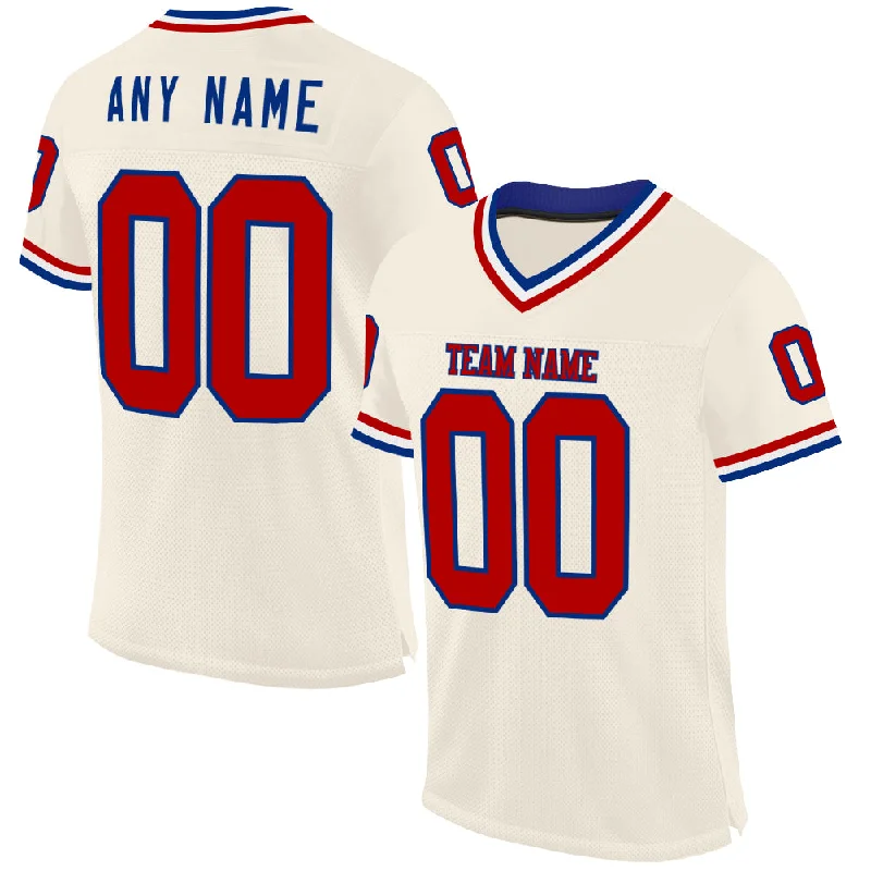 Football Jersey With Custom Font Styles-Custom Cream Red Royal-White Mesh Authentic Throwback Football Jersey