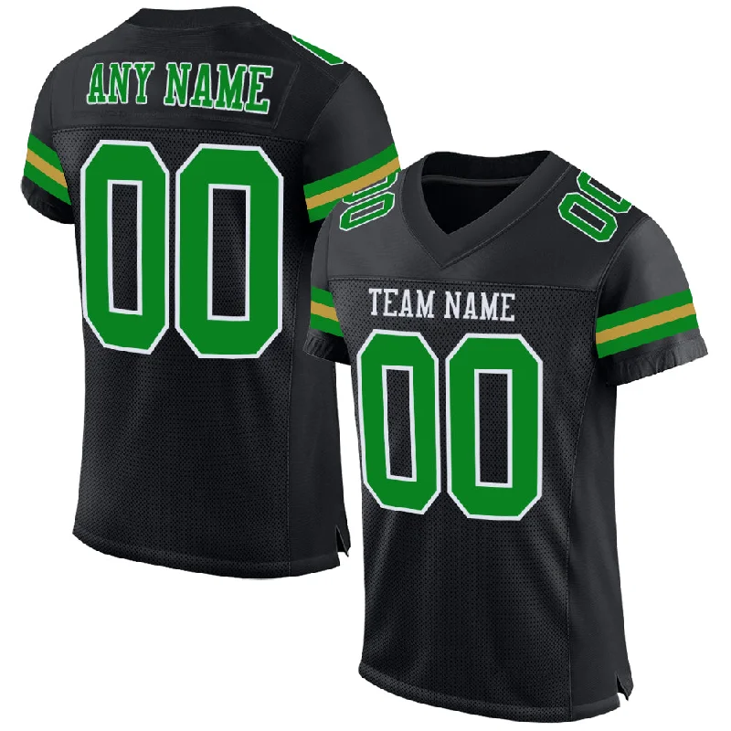 Football Jersey With Sweat-Wicking Tech-Custom Black Grass Green-Old Gold Mesh Authentic Football Jersey