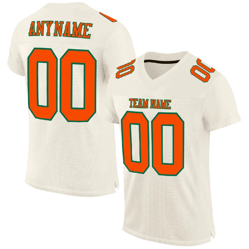 Football Jersey With Classic Pinstripes-Custom Cream Orange-Kelly Green Mesh Authentic Football Jersey