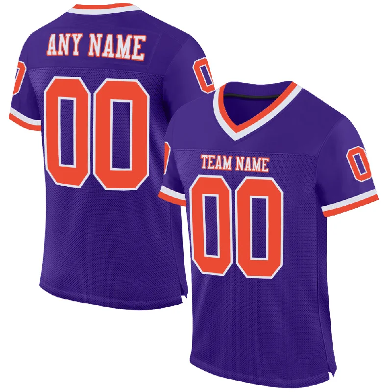 Football Jersey With Lightweight Padding-Custom Purple Orange-White Mesh Authentic Throwback Football Jersey