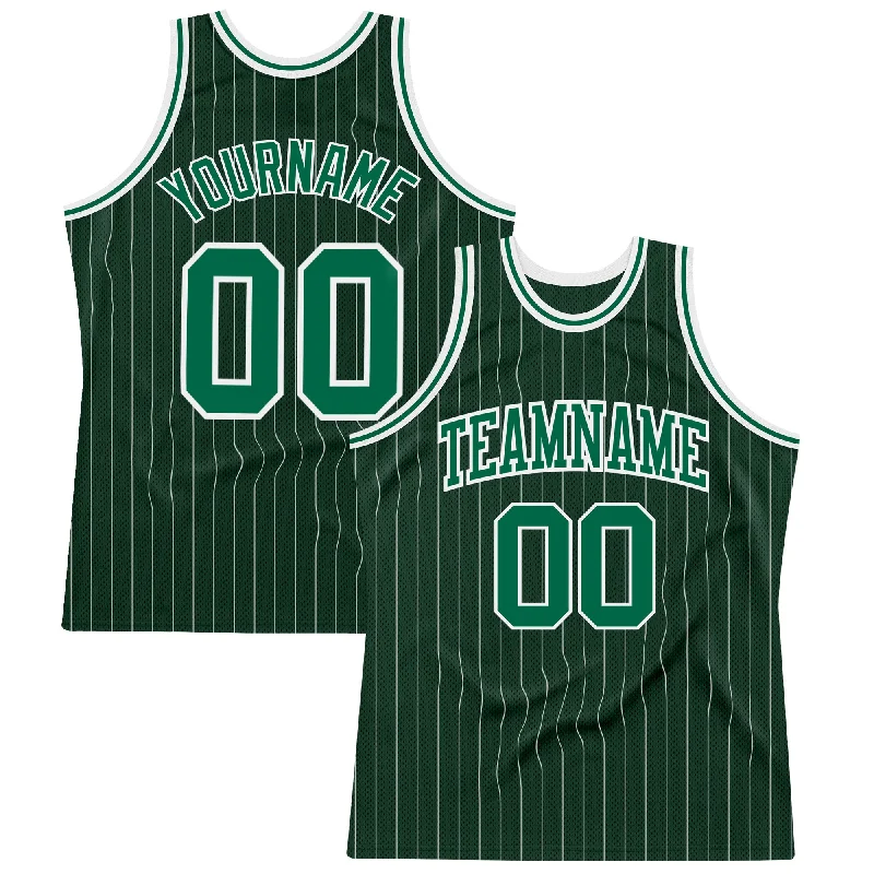 Basketball Jersey With Lightweight Material-Custom Hunter Green White Pinstripe Kelly Green Authentic Basketball Jersey