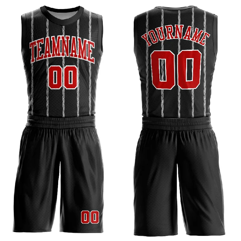 Basketball Jersey With High School Team Logos-Custom Black Red-White Round Neck Sublimation Basketball Suit Jersey