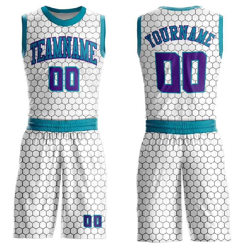 Basketball Jersey With Sweat-Wicking Tech-Custom White Purple-Teal Round Neck Sublimation Basketball Suit Jersey